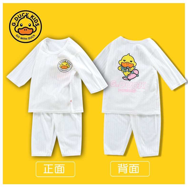 小黃鴨男女兒童春夏薄款空調服秋衣秋褲寬松休閑家居服裝睡衣套裝-細節圖3