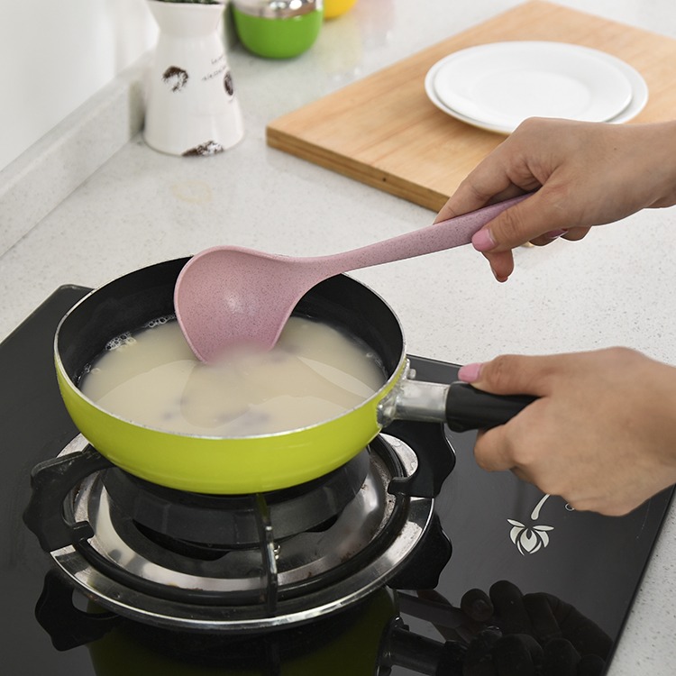 小麥稈勺塑料大號湯勺家用長把稀飯勺廚房餐具盛湯勺子長柄粥勺-細節圖4