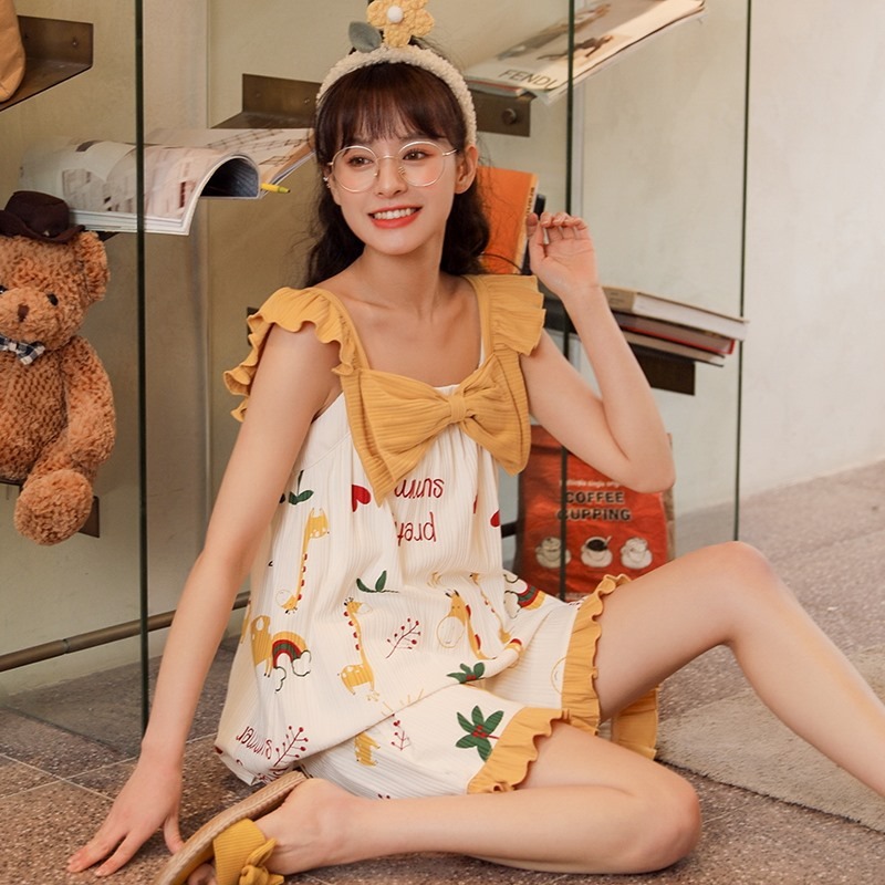 保羅2022年夏季新款睡衣吊帶可愛性感無袖棉質薄款女生家居服套裝-細節圖4