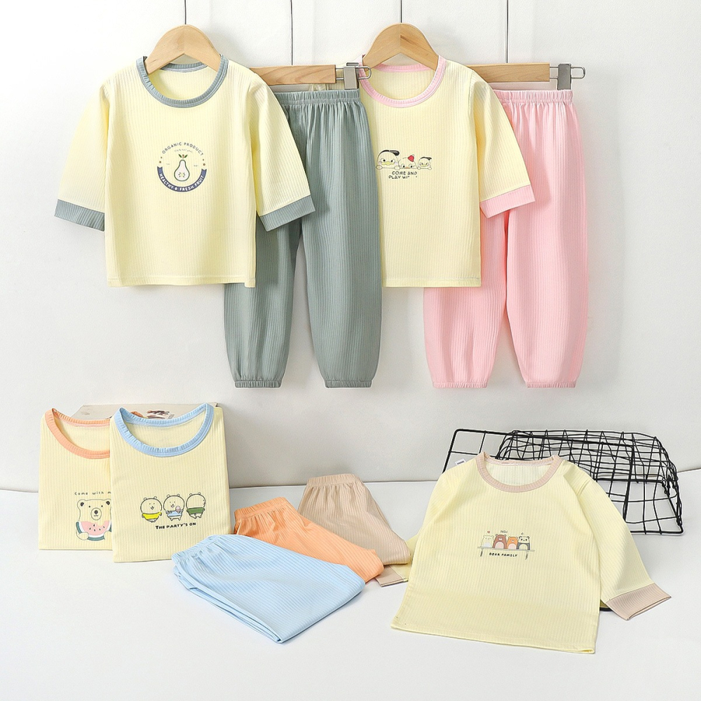 兒童空調服家居服套裝夏季男童夏裝薄款長袖睡衣女寶寶嬰兒防蚊褲-細節圖4