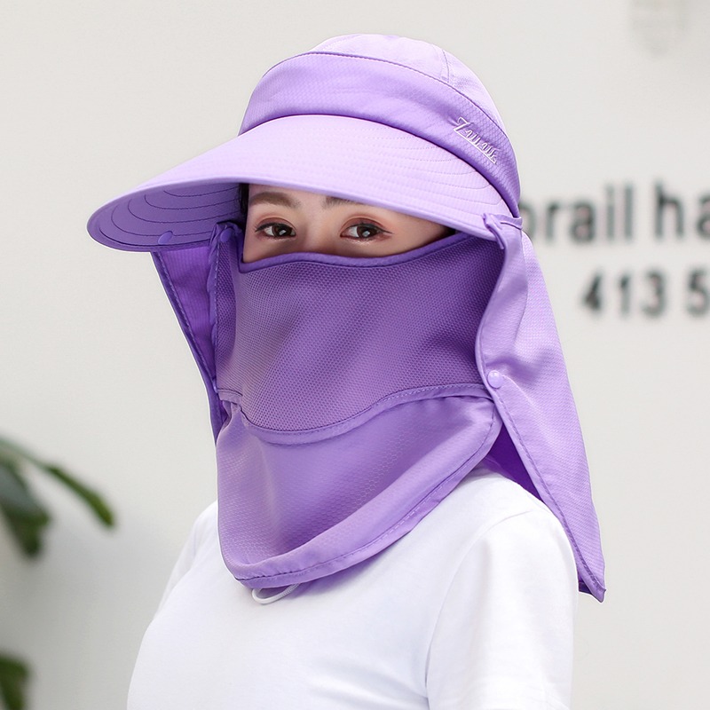 防曬帽子女夏季面罩遮臉太陽帽大沿百搭涼帽紫外線採茶騎車遮陽帽-細節圖2