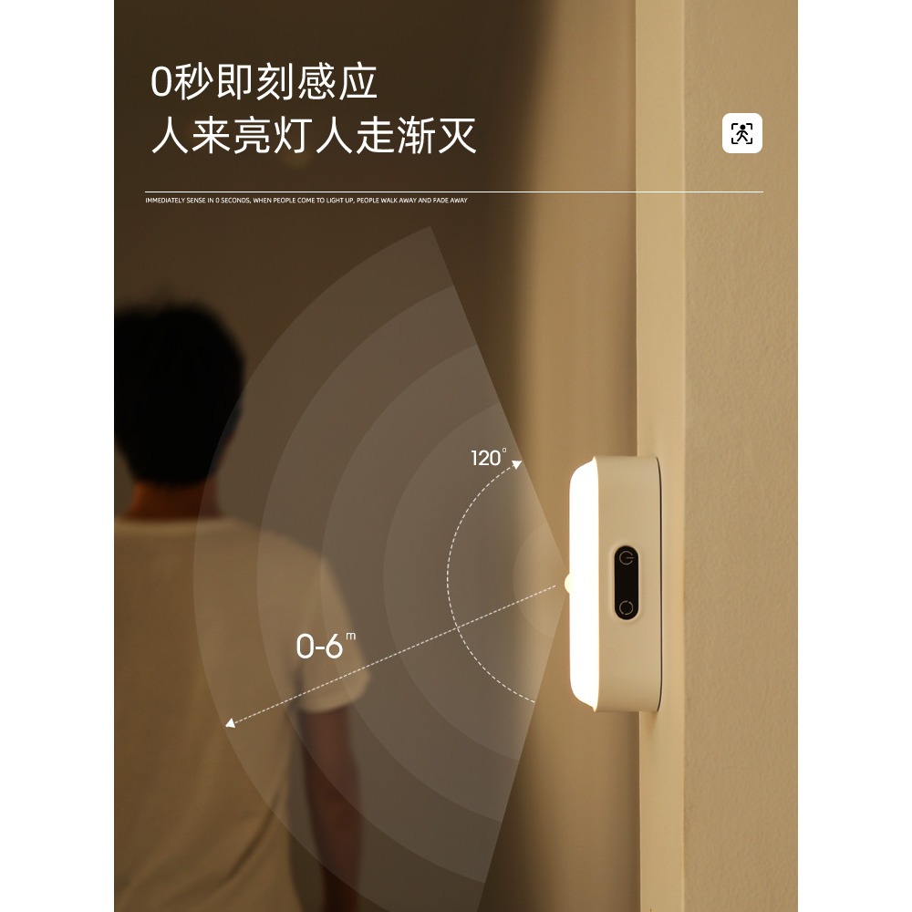 智能小夜燈充電式無線人體感應燈過道走廊燈女生臥室睡眠燈牀頭燈-細節圖3
