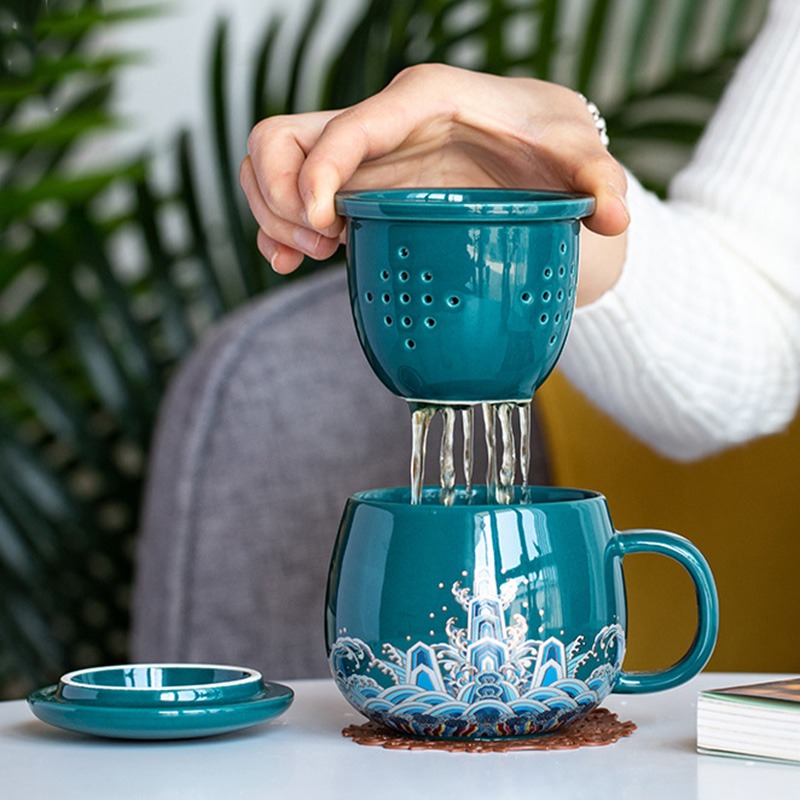 陶瓷喝茶杯辦公室水杯馬克杯帶過濾帶蓋杯子國潮故宮文化創意禮品-細節圖4
