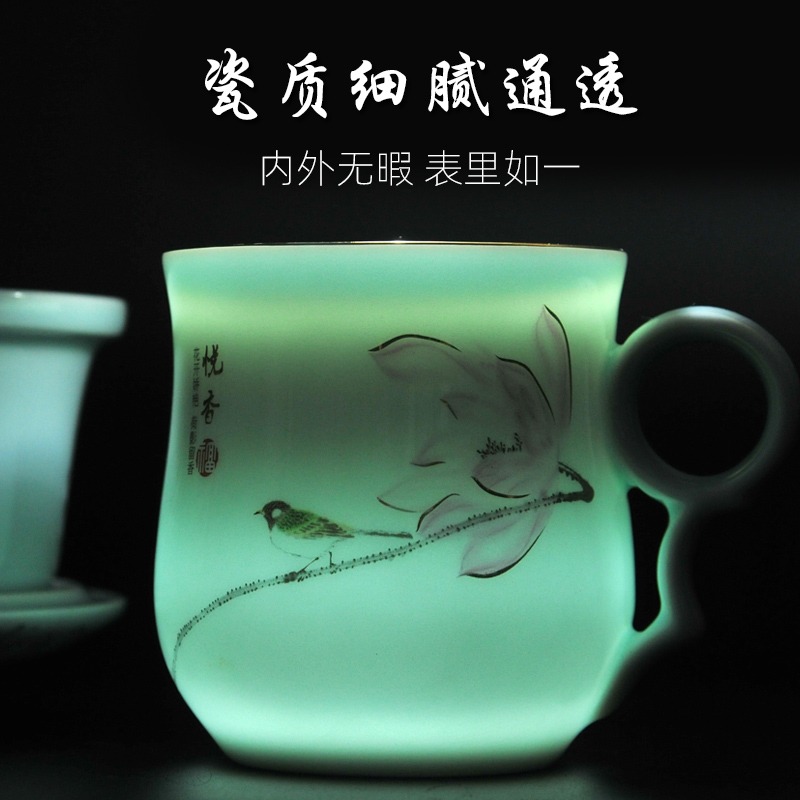 陶瓷泡茶杯辦公室喝水杯景德鎮青瓷茶漏杯馬克杯帶蓋杯子男個人杯-細節圖4