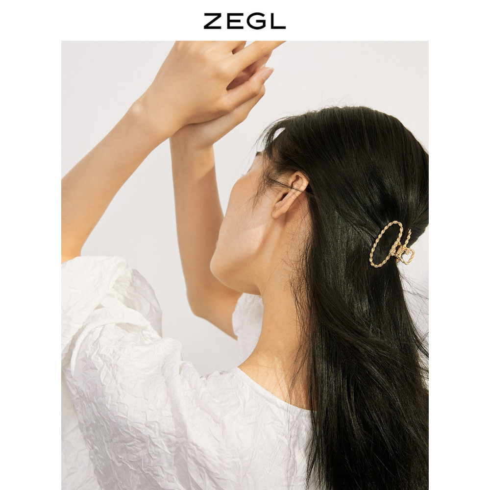 ZEGL設計師金色麻花發夾女復古鯊魚夾後腦勺頭發抓夾發飾夾子頭飾-細節圖2