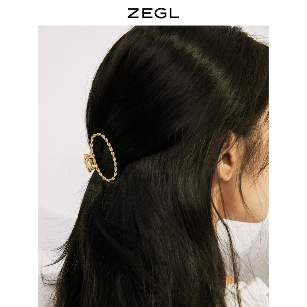 ZEGL設計師金色麻花發夾女復古鯊魚夾後腦勺頭發抓夾發飾夾子頭飾-細節圖4
