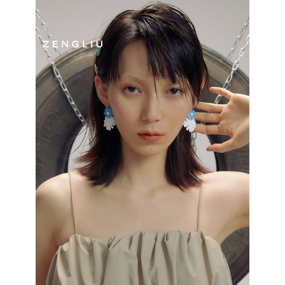 ZENGLIU設計師小雛菊耳夾女無耳洞耳釘小清新花朵耳環少女耳飾品-細節圖2