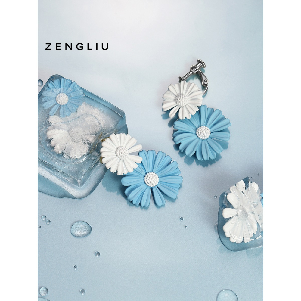 ZENGLIU設計師小雛菊耳夾女無耳洞耳釘小清新花朵耳環少女耳飾品-細節圖3