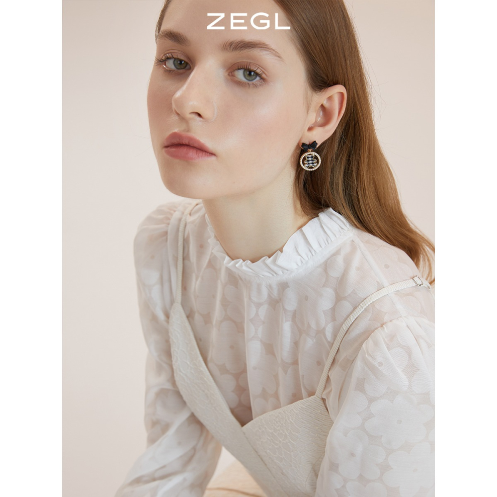 ZEGL蝴蝶結小熊耳環女小眾設計感棋盤格耳釘銀針復古赫本風耳飾品-細節圖4
