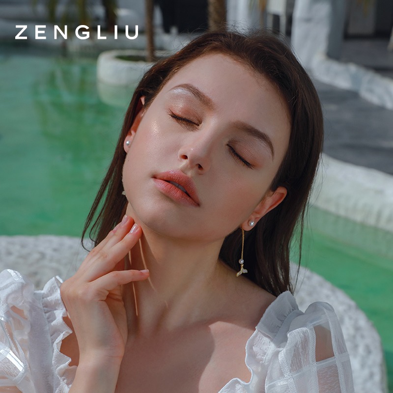 ZENGLIU魚尾貝殼流蘇耳環女長款氣質耳墜仿珍珠耳釘925銀針耳飾品-細節圖4