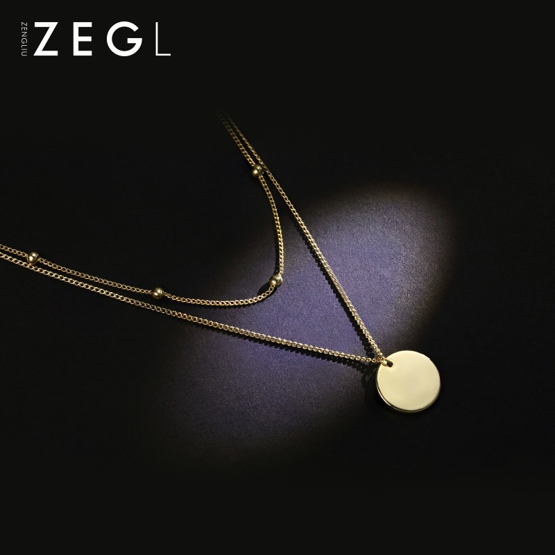 ZENGLIU雙層項鏈女鎖骨鏈潮網紅硬幣金幣吊墜小眾簡約ins頸鏈飾品-細節圖2