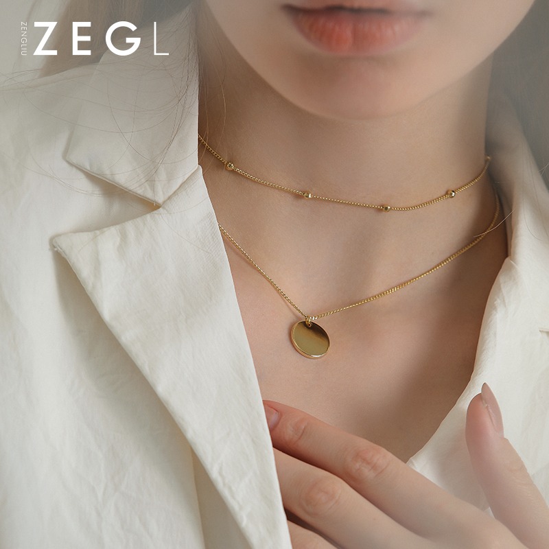 ZENGLIU雙層項鏈女鎖骨鏈潮網紅硬幣金幣吊墜小眾簡約ins頸鏈飾品-細節圖4