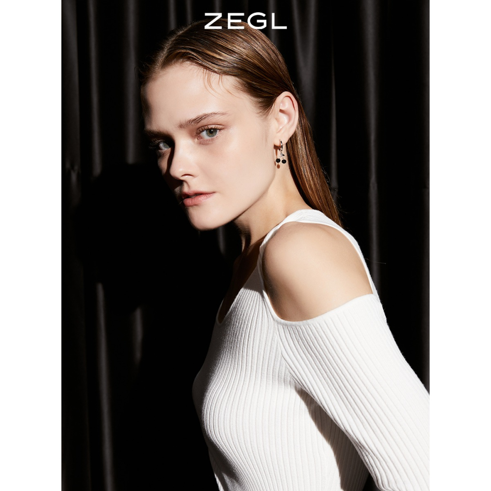 ZEGL黑色櫻桃耳環女小眾設計感2022年新款潮耳釘復古不對稱耳飾品-細節圖4