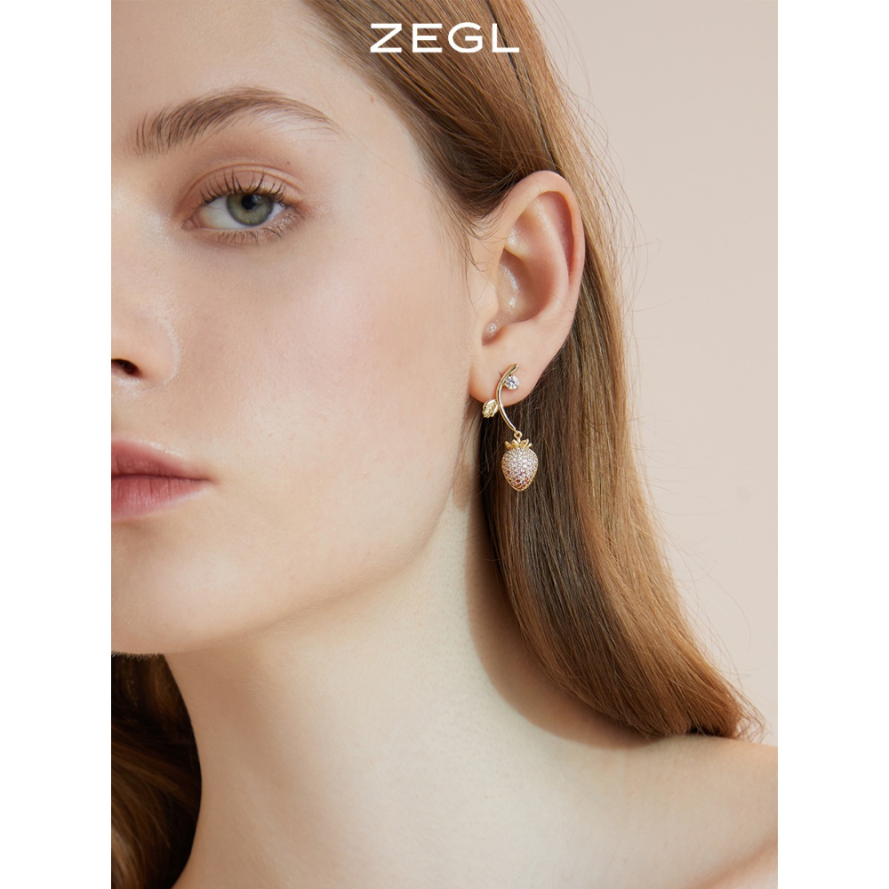 ZEGL設計師草莓季系列花朵耳環女2022年新款潮耳釘925銀針耳飾品-細節圖2