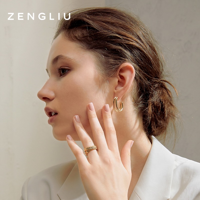 ZENGLIU弧形耳釘簡約耳圈女ins冷淡風氣質網紅耳環925銀針耳飾品-細節圖2