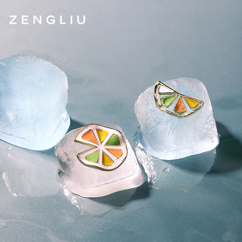 ZEGL水果檸檬耳釘女不對稱耳環2022年新款潮小清新簡約夏天耳飾品-細節圖3