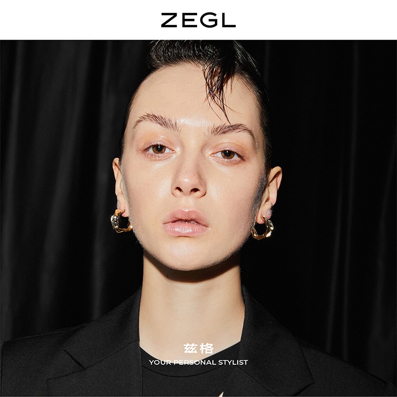 ZEGL金屬褶皺耳環簡約耳圈女氣質耳釘2022年新款潮925銀針耳飾品-細節圖2