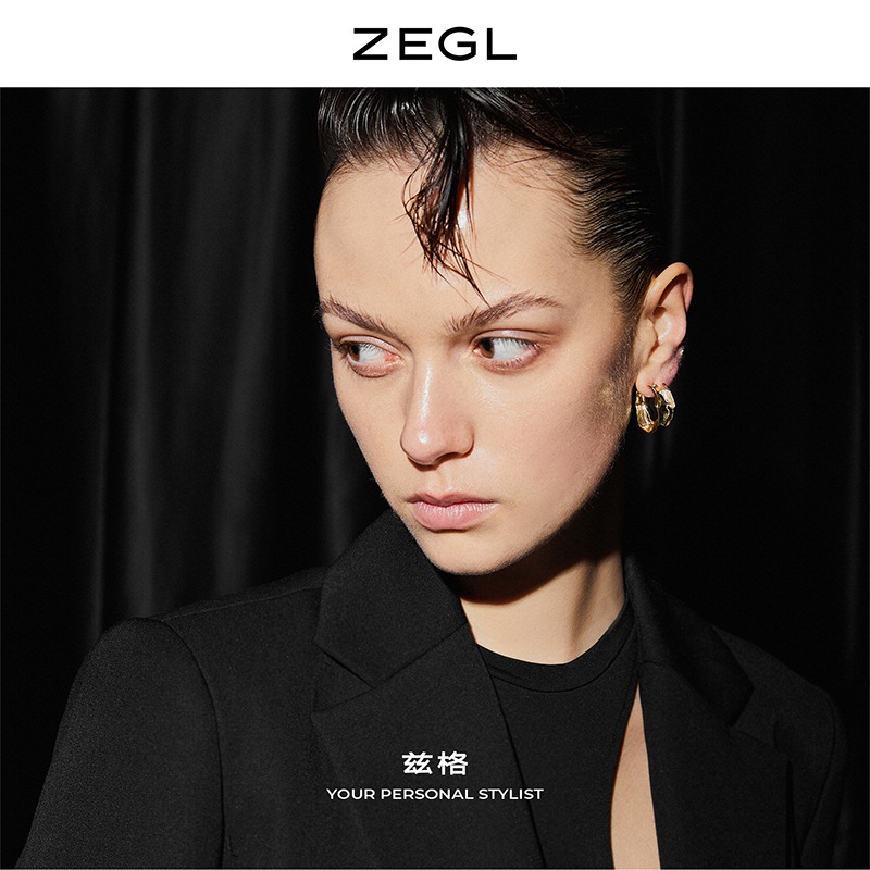 ZEGL金屬褶皺耳環簡約耳圈女氣質耳釘2022年新款潮925銀針耳飾品-細節圖3