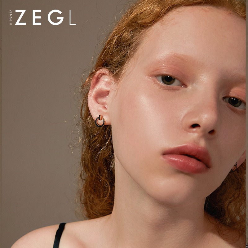 ZEGL黑色圓形耳釘簡約冷淡風耳環女小巧2022新款潮網紅氣質耳飾品-細節圖2
