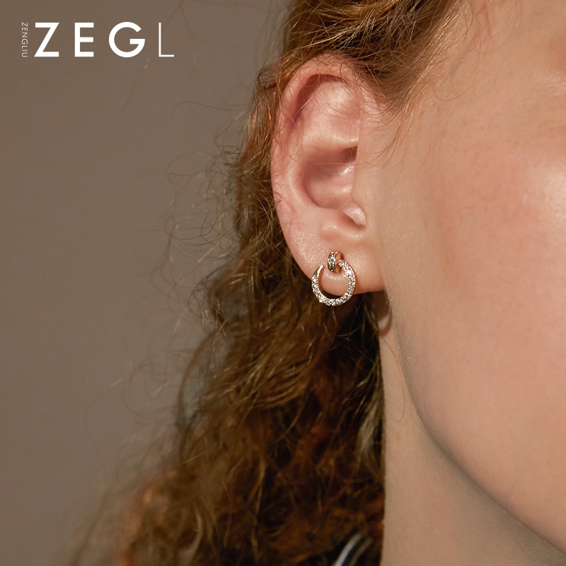 ZEGL黑色圓形耳釘簡約冷淡風耳環女小巧2022新款潮網紅氣質耳飾品-細節圖4