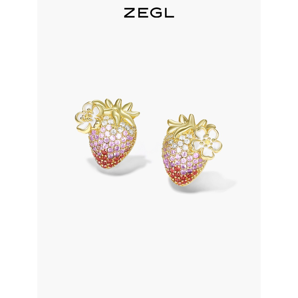 ZEGL設計師草莓季系列可愛耳釘小眾設計感耳環925銀針復古耳飾品-細節圖3