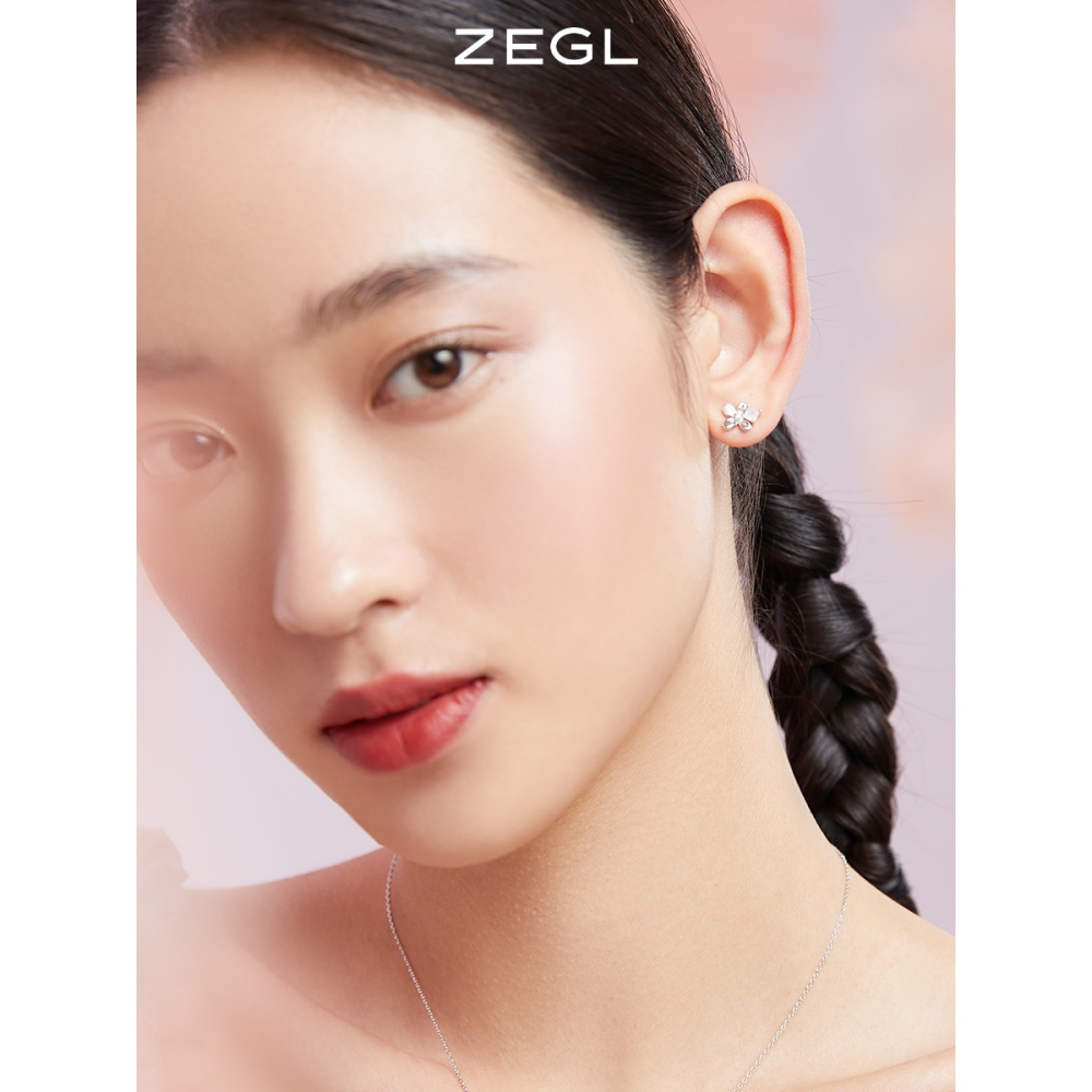 ZEGL設計師春日櫻花系列粉色蝴蝶耳釘女小眾設計感小熊耳環耳飾品-細節圖2