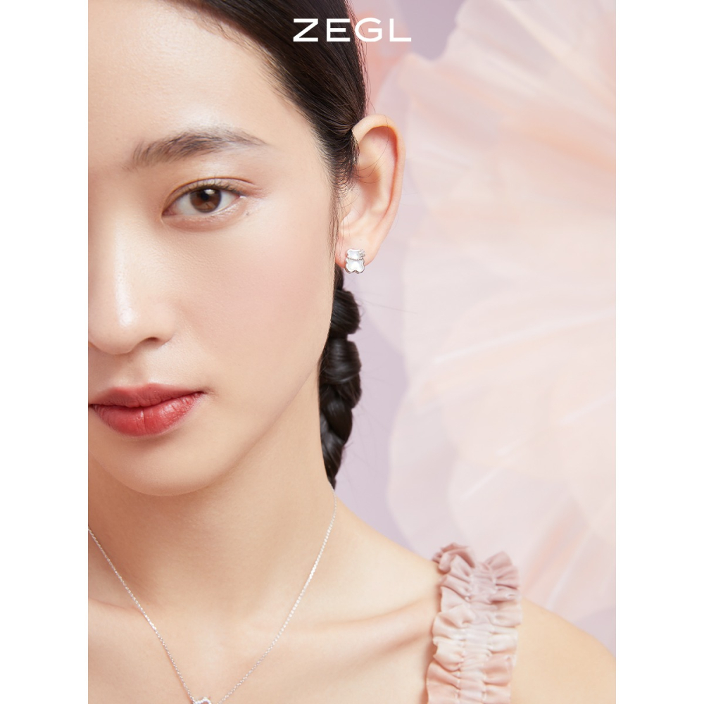 ZEGL設計師春日櫻花系列粉色蝴蝶耳釘女小眾設計感小熊耳環耳飾品-細節圖4