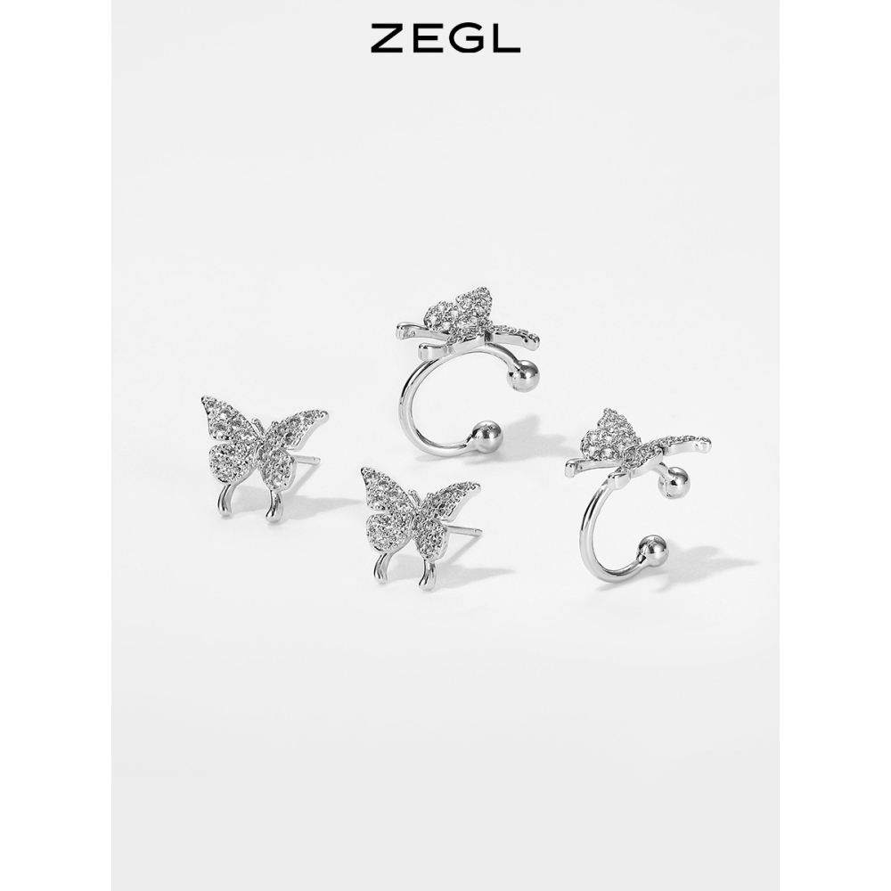 ZEGL蝴蝶耳釘女小眾設計感高級耳環耳夾無耳洞耳骨夾耳飾品套裝-細節圖3