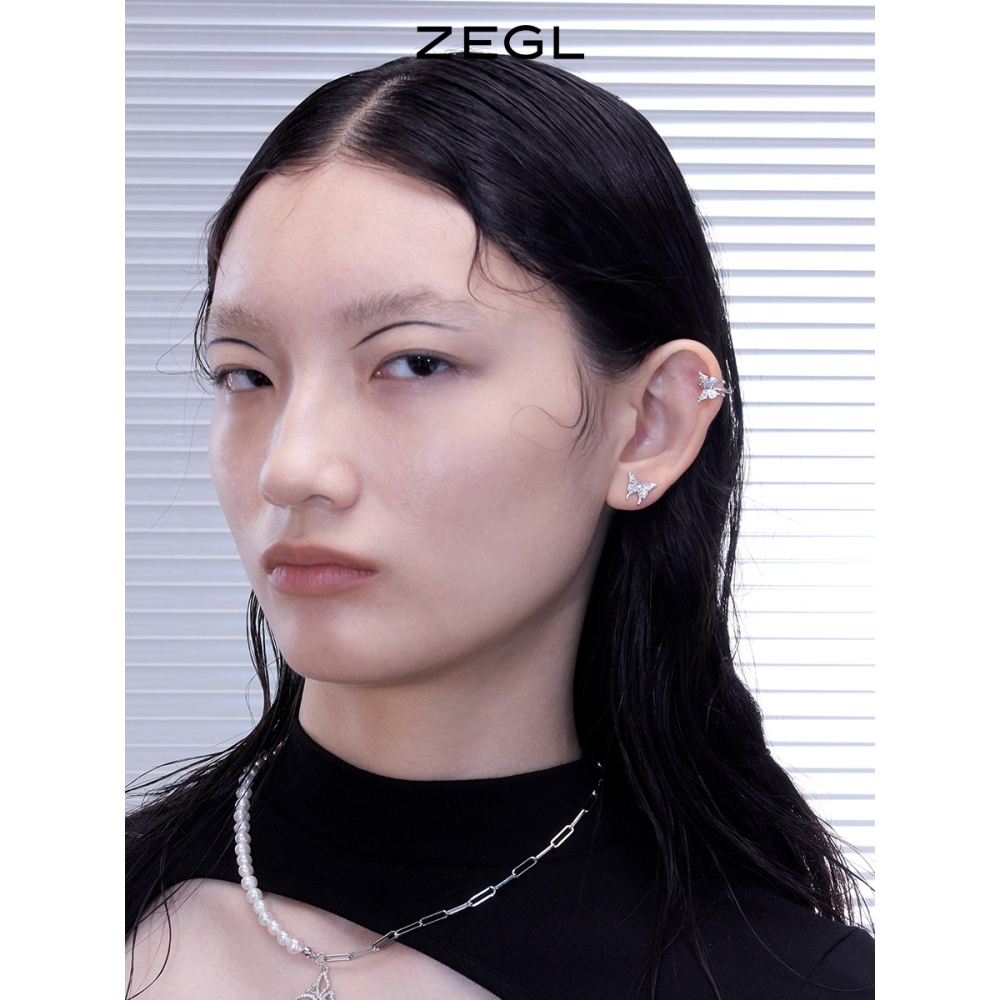ZEGL蝴蝶耳釘女小眾設計感高級耳環耳夾無耳洞耳骨夾耳飾品套裝-細節圖4