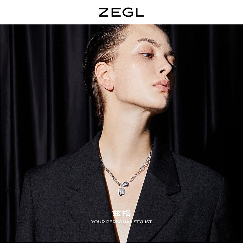 ZEGL粗鏈條項鏈女ins嘻哈冷淡風小眾設計感鎖骨毛衣鏈秋冬配飾品-細節圖2