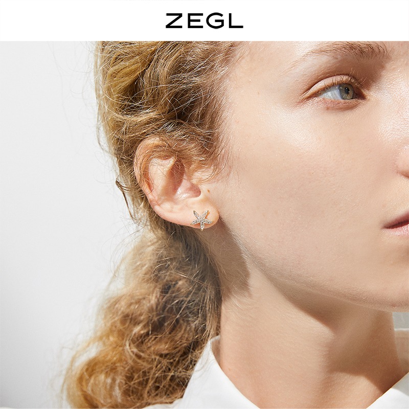 ZEGL貓眼石海星貝殼耳釘女小眾設計感簡約小巧耳環925銀針耳飾品-細節圖2