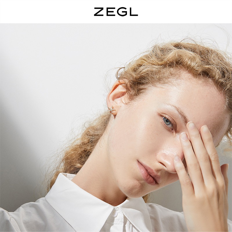 ZEGL貓眼石海星貝殼耳釘女小眾設計感簡約小巧耳環925銀針耳飾品-細節圖4