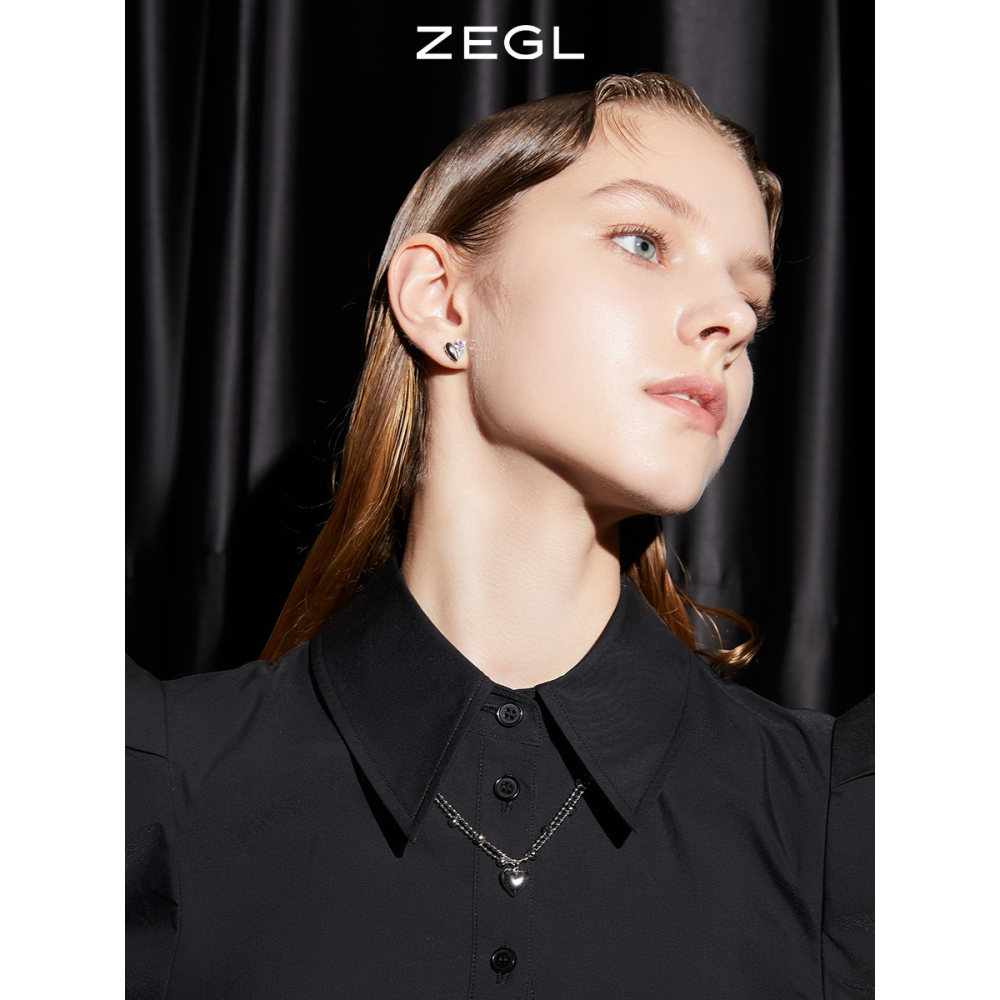 ZEGL愛心耳釘女2022年新款潮耳環高級感輕奢冷淡風925銀針耳飾品-細節圖2