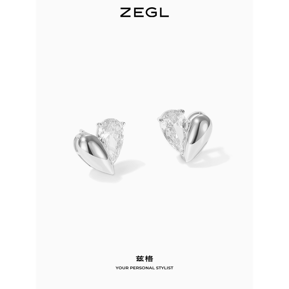 ZEGL愛心耳釘女2022年新款潮耳環高級感輕奢冷淡風925銀針耳飾品-細節圖3