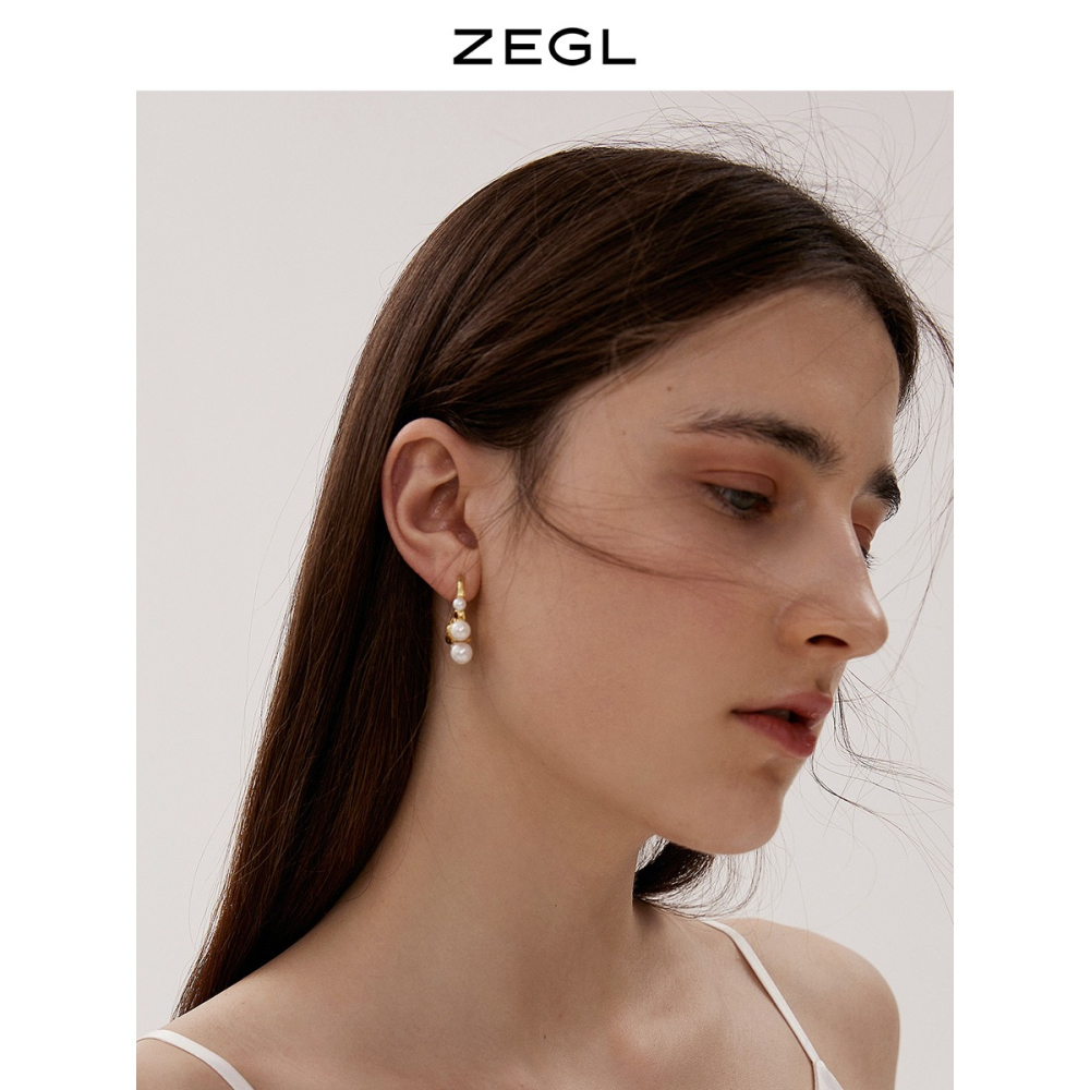 ZEGL設計師不規則人造珍珠耳環女2021年新款潮耳釘925銀針耳飾品-細節圖4