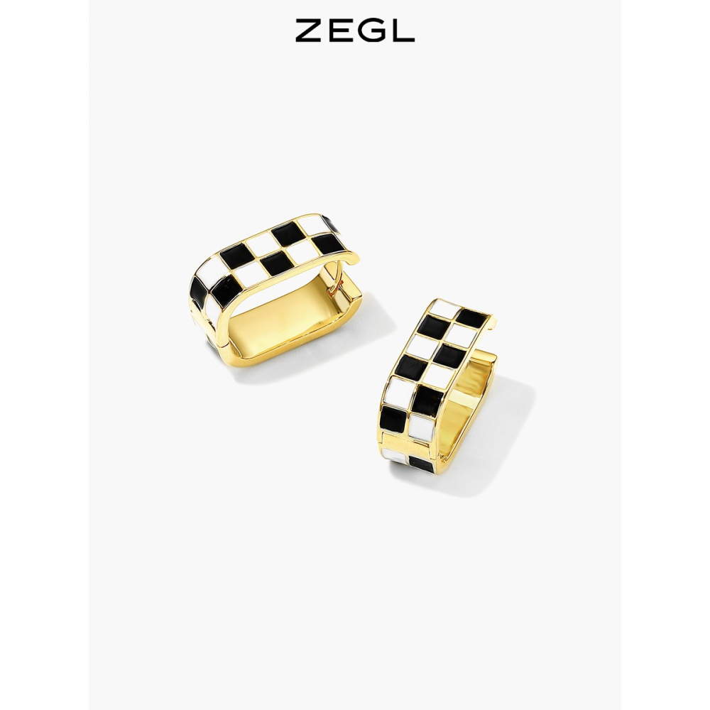 ZEGL棋盤格耳環女設計感小眾耳扣耳釘2022年新款潮復古夏天耳飾品-細節圖3
