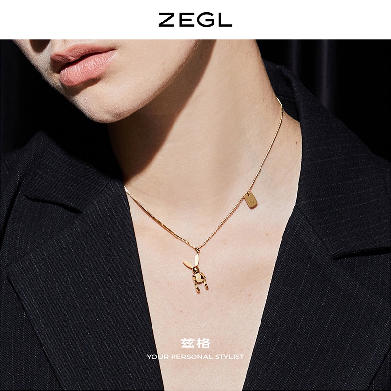 ZEGL機械兔子項鏈女2022年新款潮吊墜小眾設計個性鎖骨毛衣鏈配飾-細節圖2