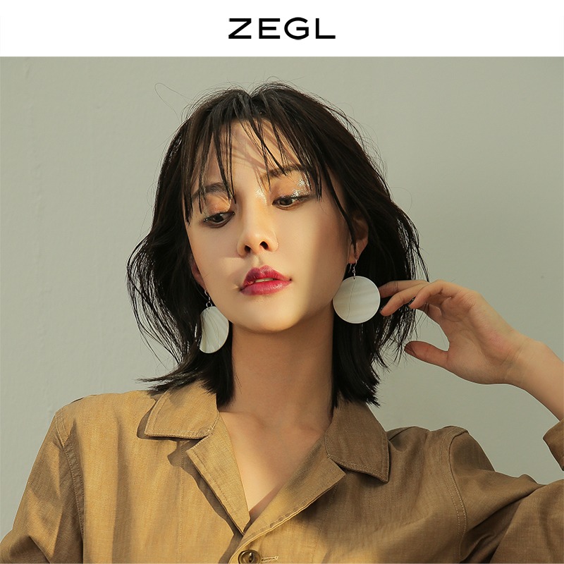 ZEGL925銀針貝殼耳環女圓形長款耳墜誇張氣質耳飾品2022年新款潮-細節圖2