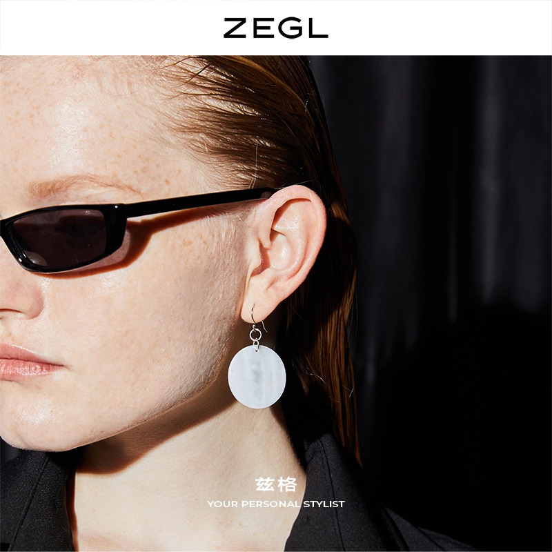 ZEGL925銀針貝殼耳環女圓形長款耳墜誇張氣質耳飾品2022年新款潮-細節圖3