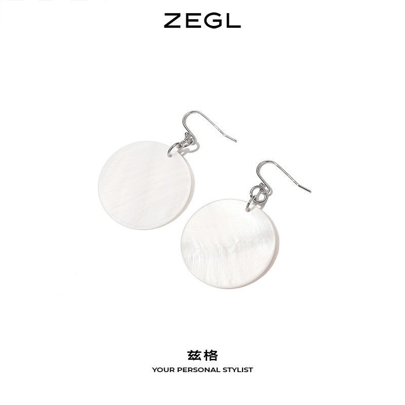 ZEGL925銀針貝殼耳環女圓形長款耳墜誇張氣質耳飾品2022年新款潮-細節圖4