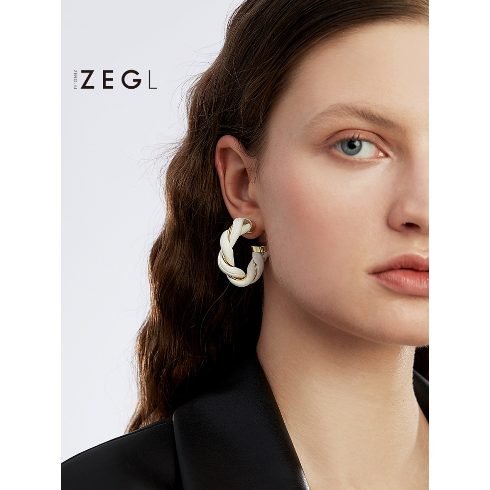 ZENGLIU麻花耳環女2021年新款潮韓國氣質耳釘設計感秋冬季耳飾品-細節圖2