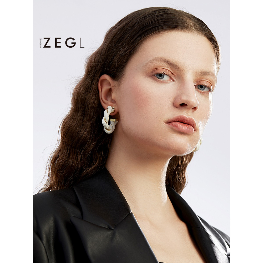 ZENGLIU麻花耳環女2021年新款潮韓國氣質耳釘設計感秋冬季耳飾品-細節圖3