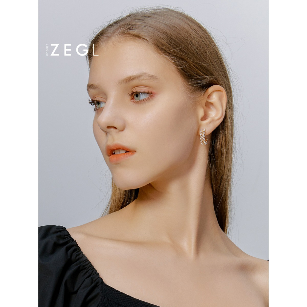 ZENGLIU輕奢半圈C形耳釘女法式高級感復古耳環氣質個性網紅耳飾品-細節圖3
