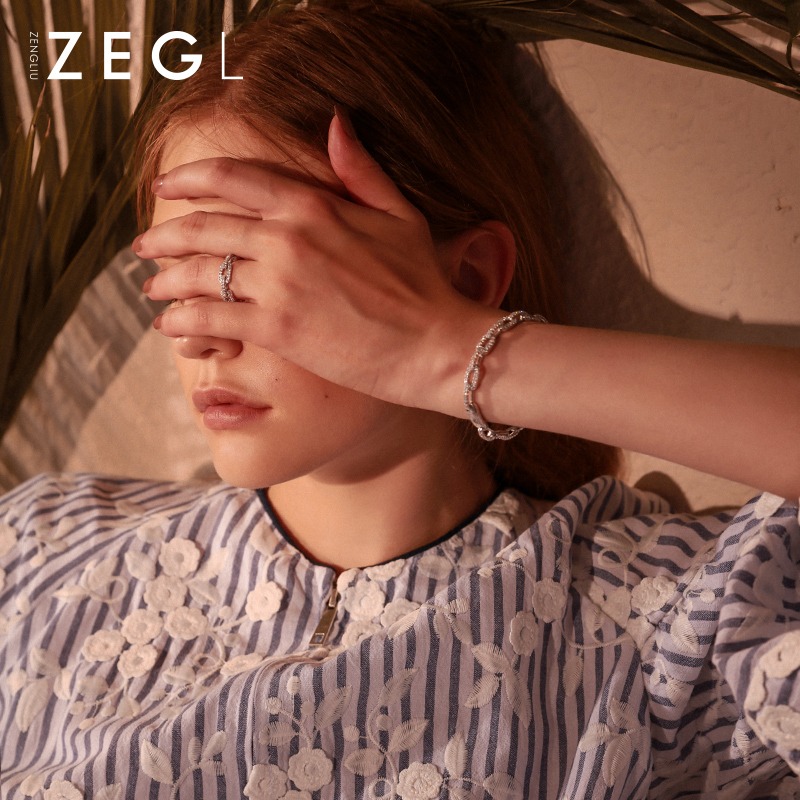 ZENGLIU食指戒指女 韓國簡約個性鏈條指環微鑲戒子潮飾品女生戒指-細節圖2
