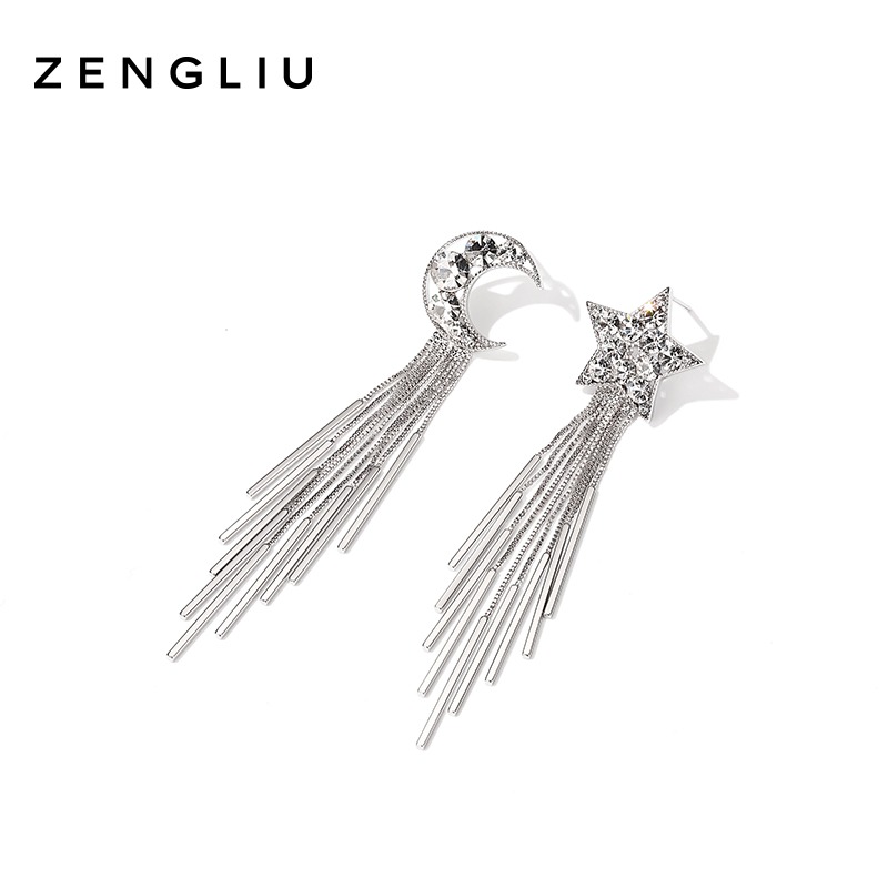 ZENGLIU星星月亮耳釘女氣質長款流蘇耳環2022新款潮不對稱耳飾品-細節圖3