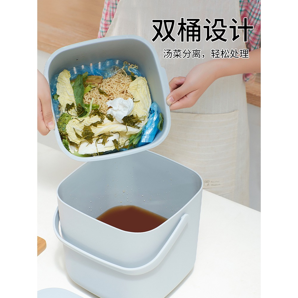 廚餘垃圾桶廚房濕垃圾專用帶蓋瀝水乾濕分離桌面北歐風家用創意桶-細節圖2