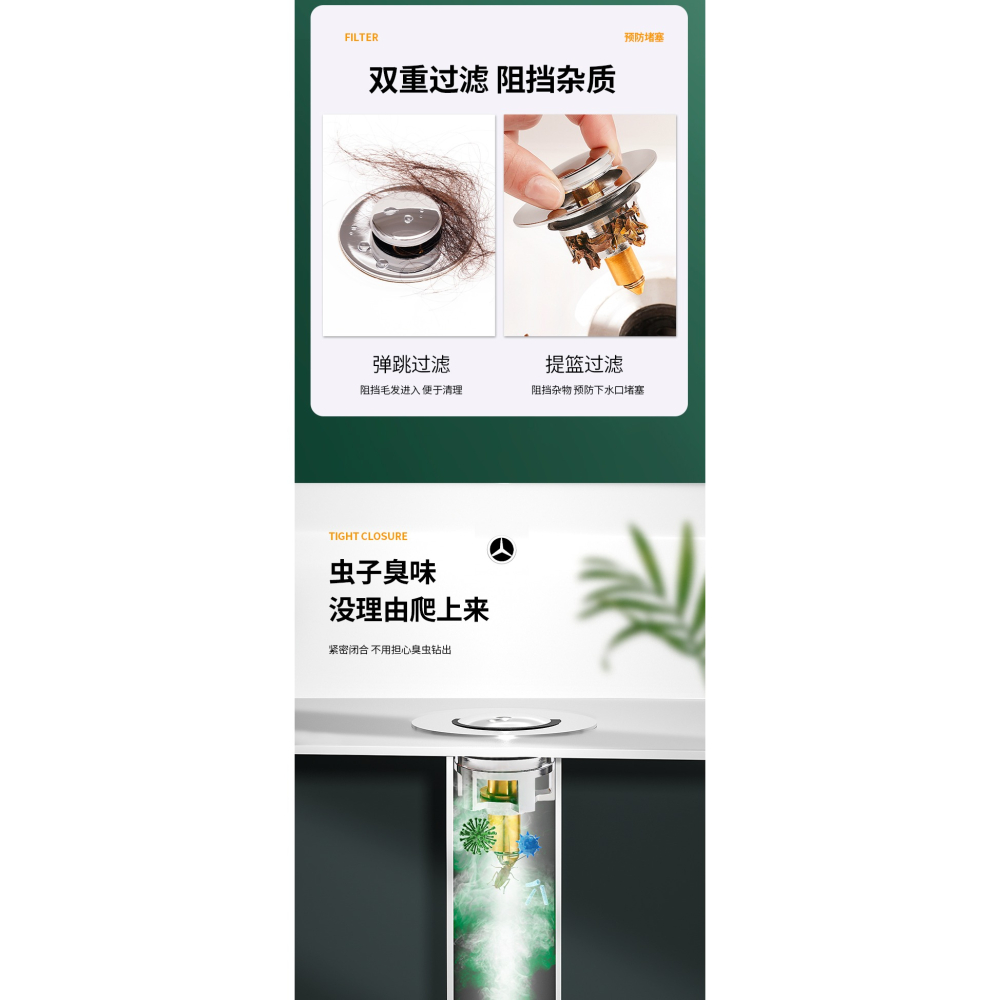 洗手盆漏水塞子洗臉盆水池下水器管彈跳芯按壓式不銹鋼翻蓋板配件-細節圖9