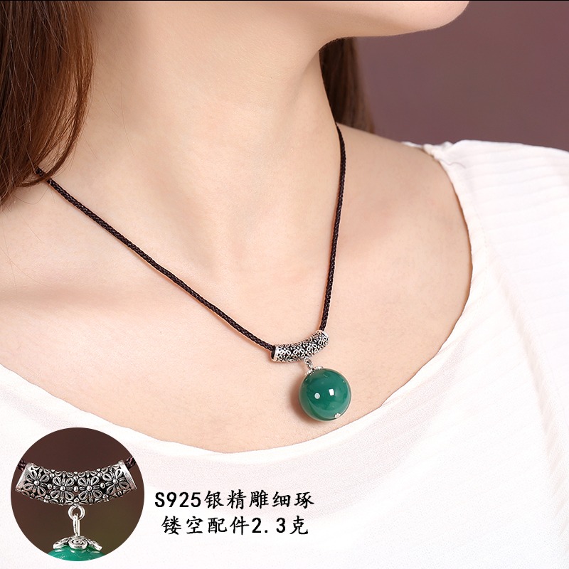 民族風項鏈鎖骨短款瑪瑙吊墜復古925純銀配飾簡約裝飾女鏈子冷淡-細節圖3