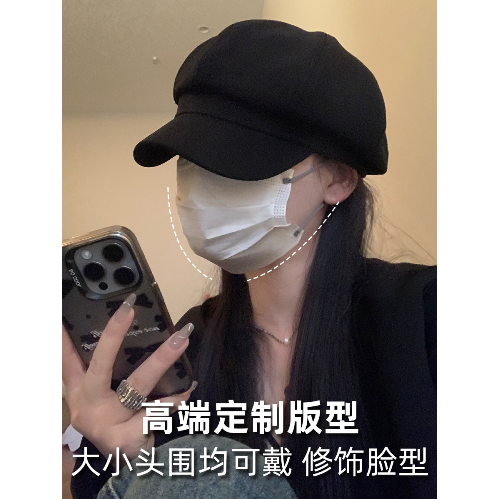金屬標英倫復古風八角帽女2024年春季新款小帽檐貝雷帽百搭顯臉小-細節圖2