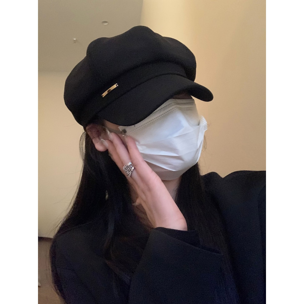 金屬標英倫復古風八角帽女2024年春季新款小帽檐貝雷帽百搭顯臉小-細節圖4